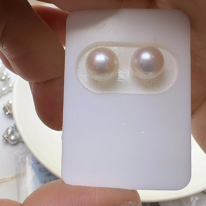 耳钉银S925镶嵌海水珍珠9-10mm海水akoya珍珠耳钉