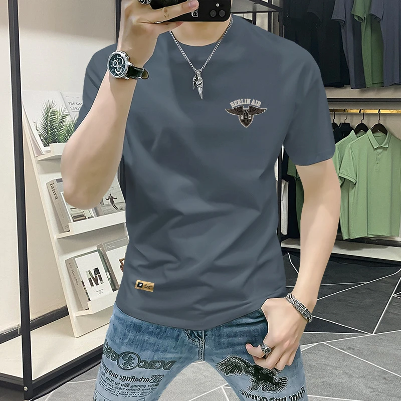 正品休闲短袖T恤男款新款夏季潮流时尚印花半袖衣服帅气男装圆领T