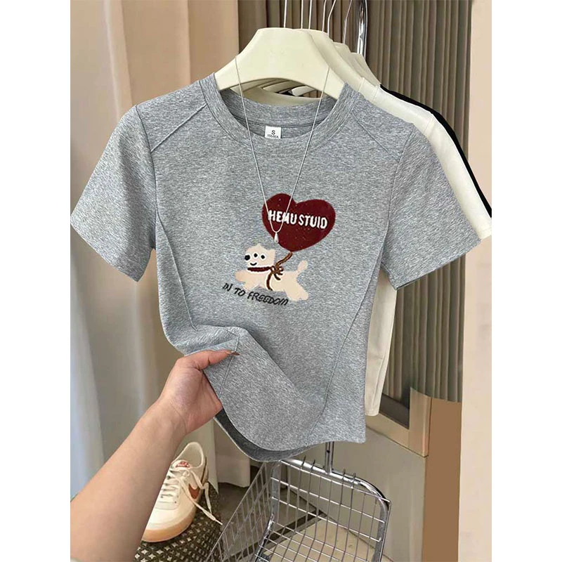 小众设计感正肩圆领短袖t恤女2025春夏季时尚百搭修身打底衫上衣