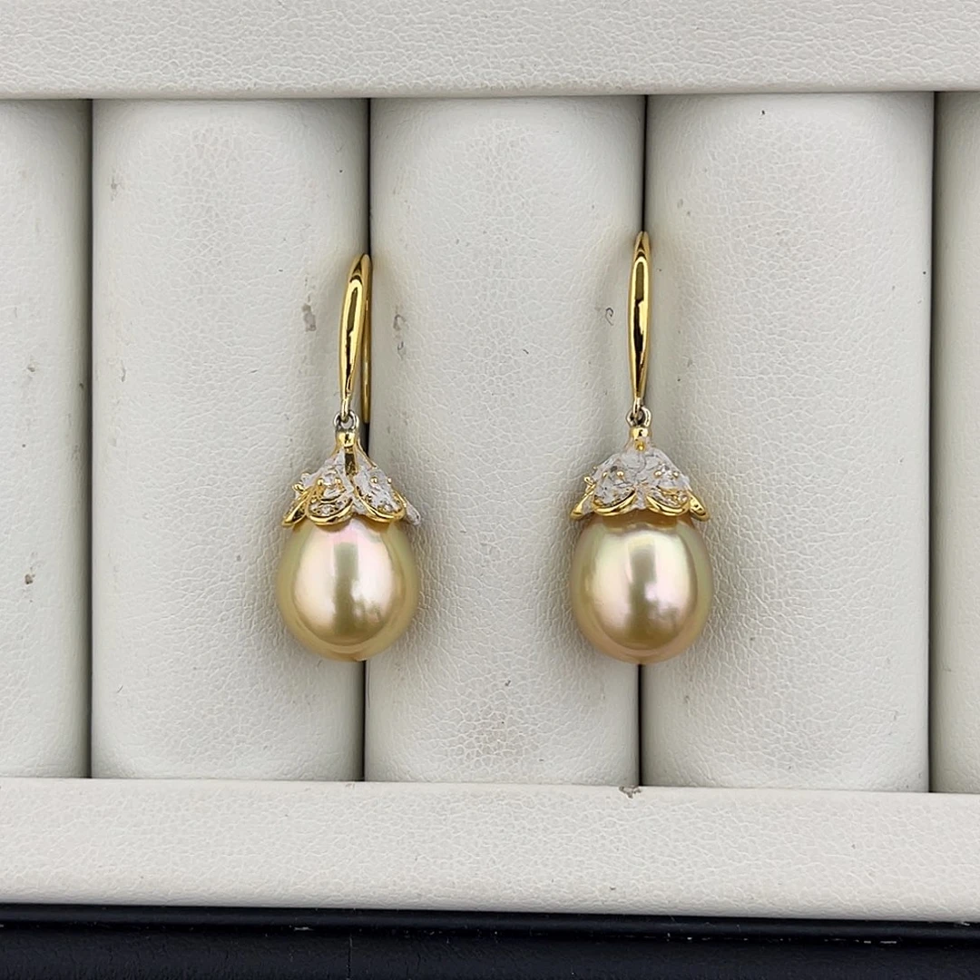 定制海水珍珠未镶嵌裸珠极光炫彩水滴金巴10-11mm