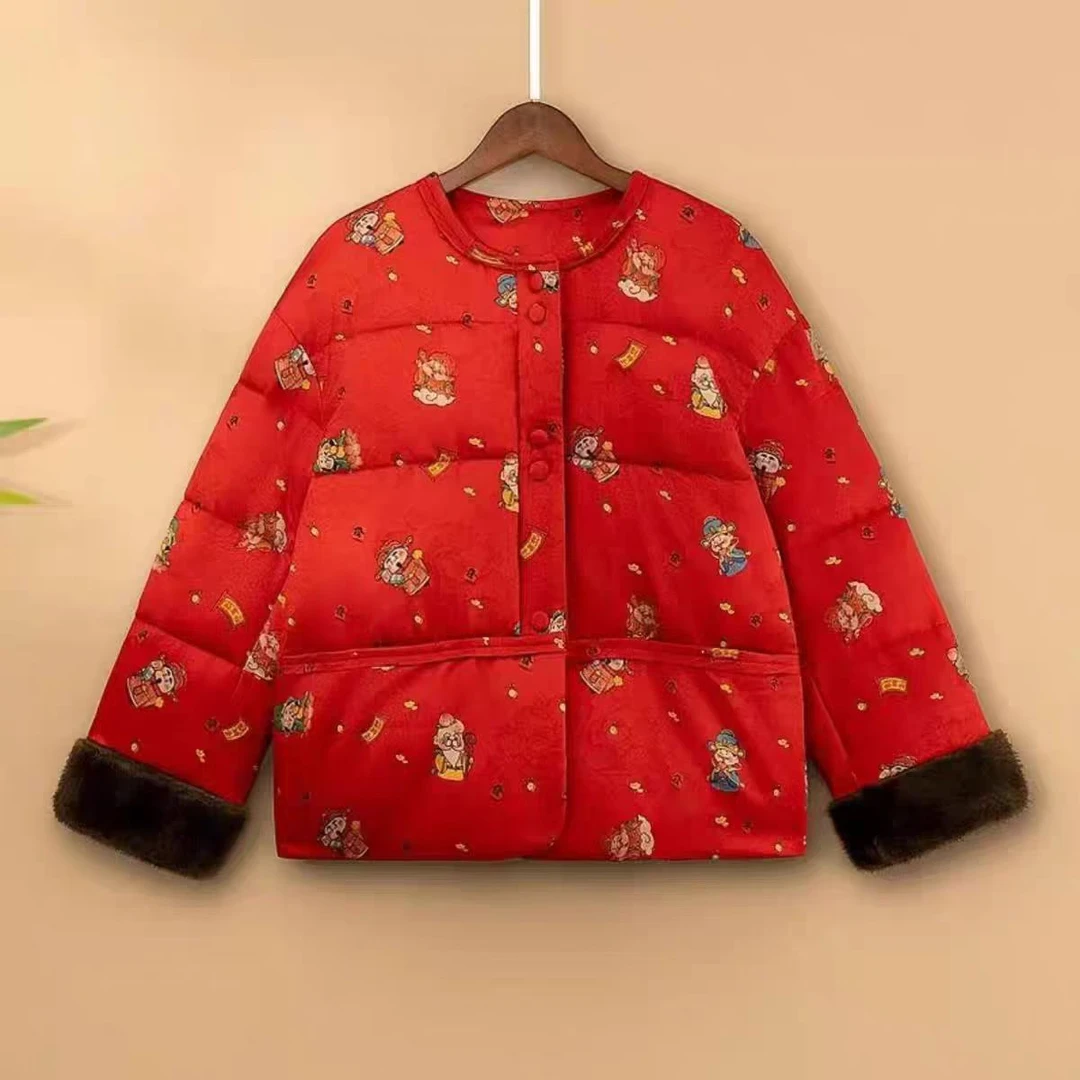 女装上衣网红时尚红色中式重工轻奢气质短款休闲百搭女士复古秋冬