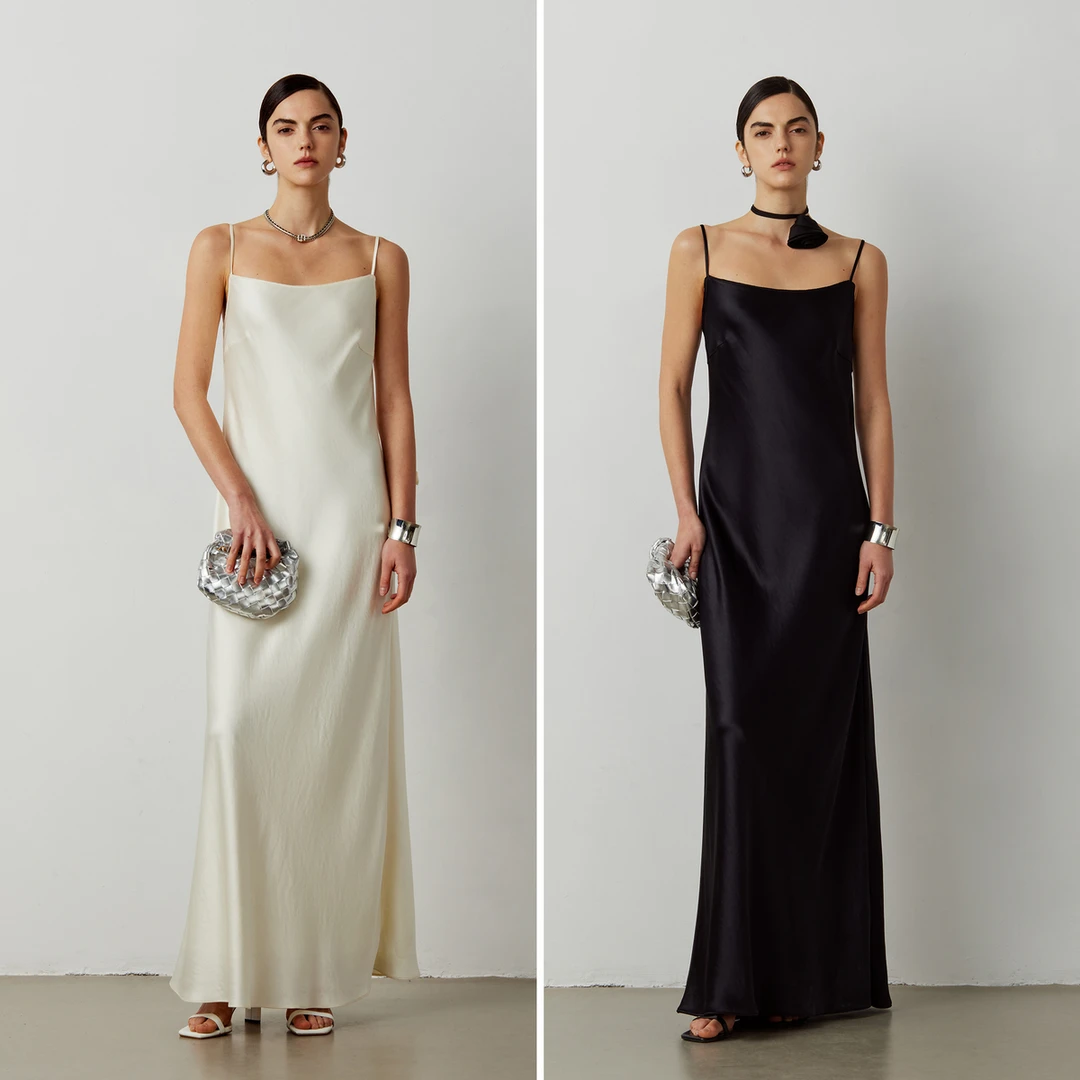 LYNEE醋酸缎面垂感法式气质连衣裙长裙LGD2ESW134/LGD2ESW086