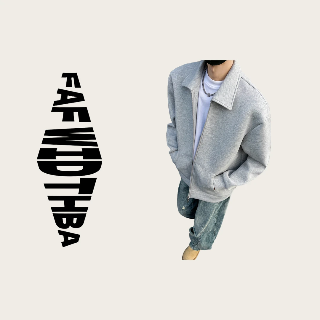 JK225 春季新款复古简约廓形休闲翻领夹克男上衣外套