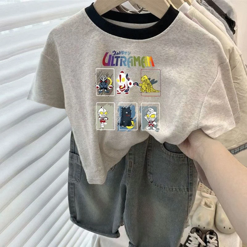 100%纯棉T恤短袖春秋男女童宽松韩版宝宝卡通小童儿童打底上衣潮t