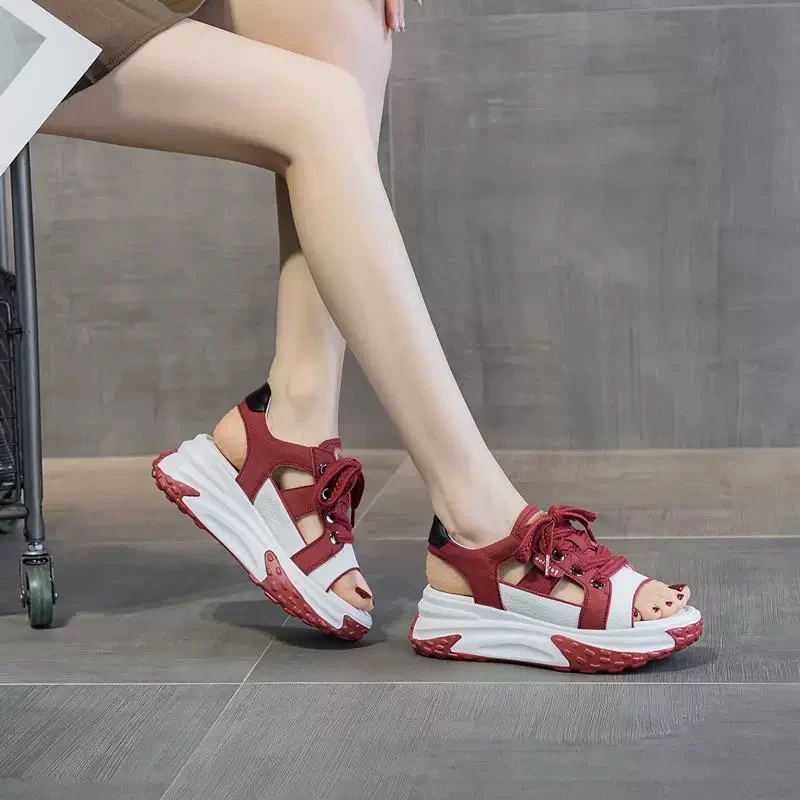 凉鞋皮面2025年夏季新款镂空松糕增高厚底百搭时装休闲女鞋 0913