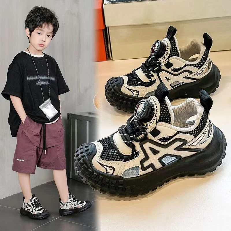 丝猫丝男童运动凉鞋防滑2025新款儿童透气框子鞋软底中大童跑步鞋