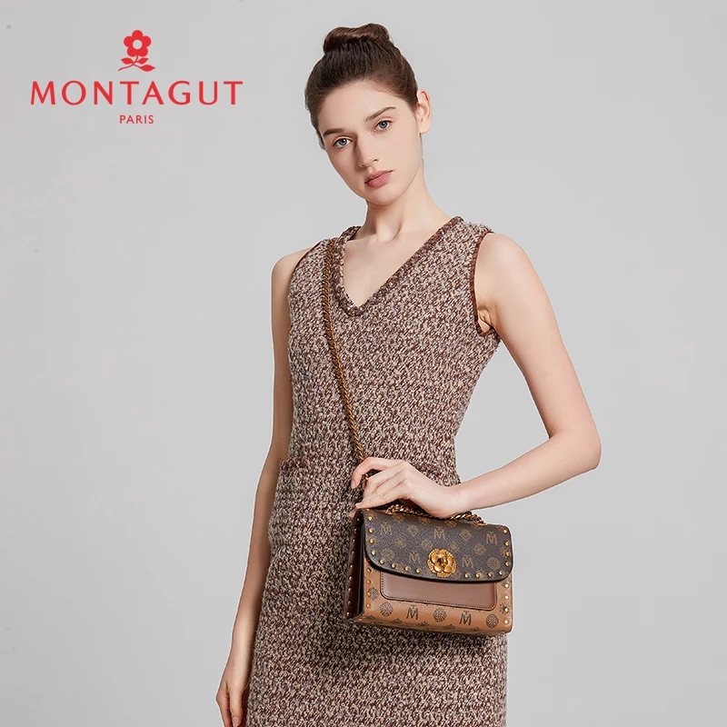 【抗鼎之作】【山茶花】Montagut/梦特娇女士复古百搭印花单肩斜挎包