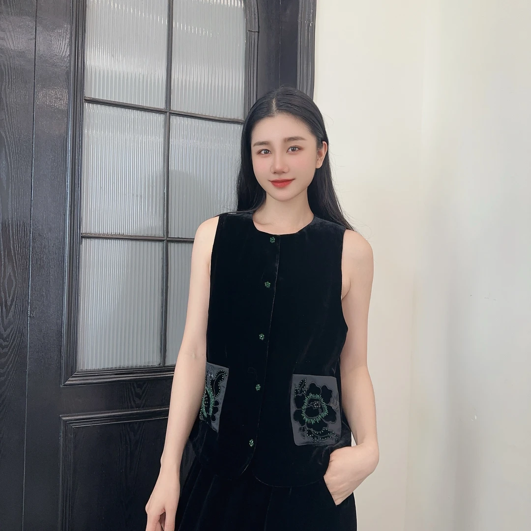 Betty Bairn【匠心/碧梧秋】高定系列桑蚕丝短绒马甲25B-BW393