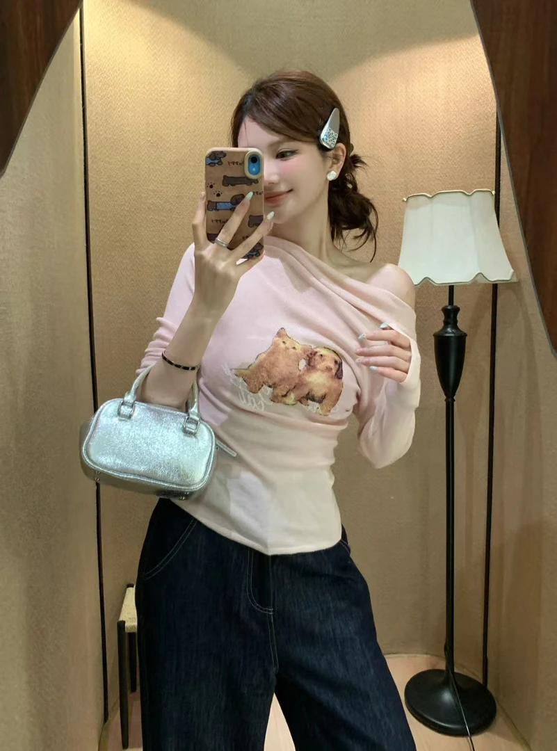 【芝士Cheese】甜美减龄 长袖印花套头通勤多巴胺穿搭毛针织衫