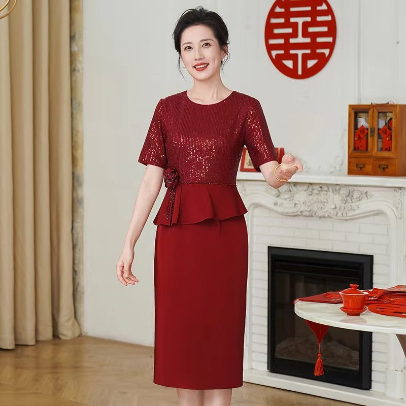 53002时尚宴会敬酒服婚宴喜婆婆喜妈妈高端大气年轻显瘦连衣裙