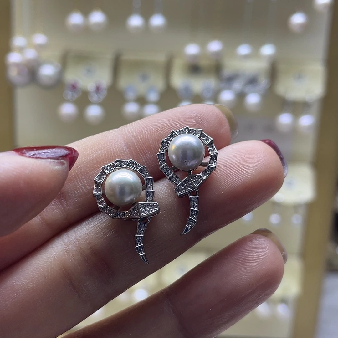 银S925镶嵌海水珍珠耳饰