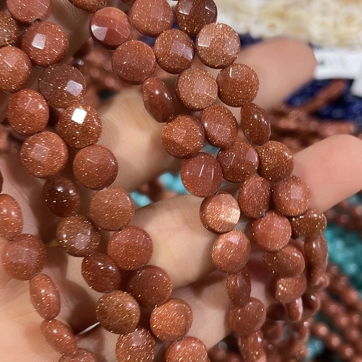 合金玛瑙/玉髓珠宝半成品一条金沙切面圆片