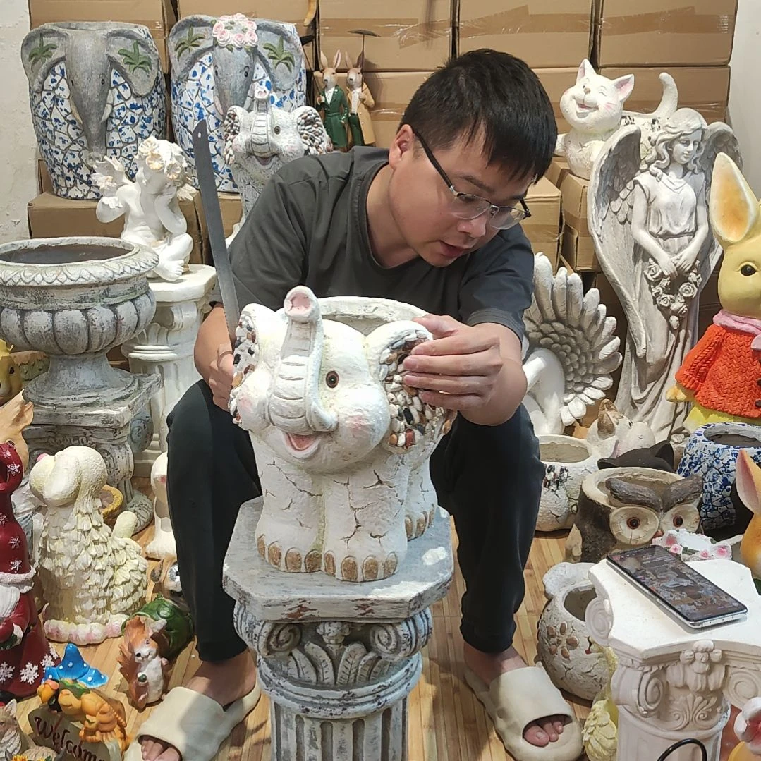合成树脂鹅卵石大象花盆摆件