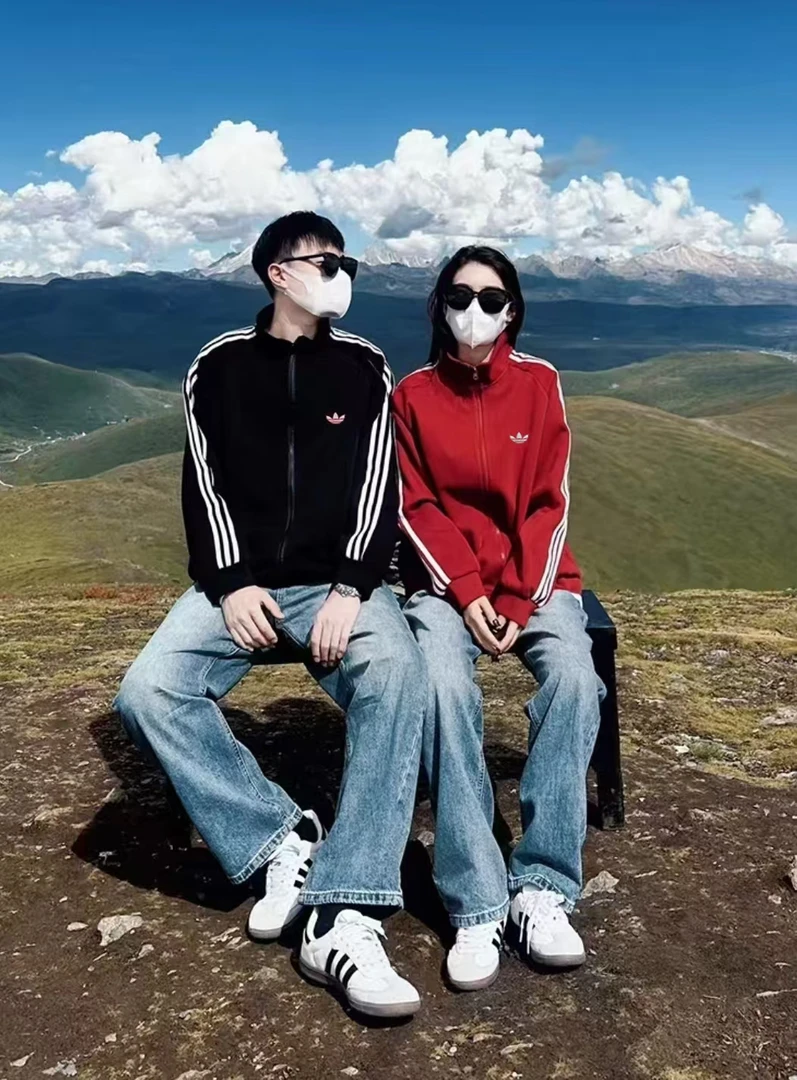 【A商场撤柜】三道杠男女同款全拉链刺绣潮牌开衫立领春秋纯棉长袖
