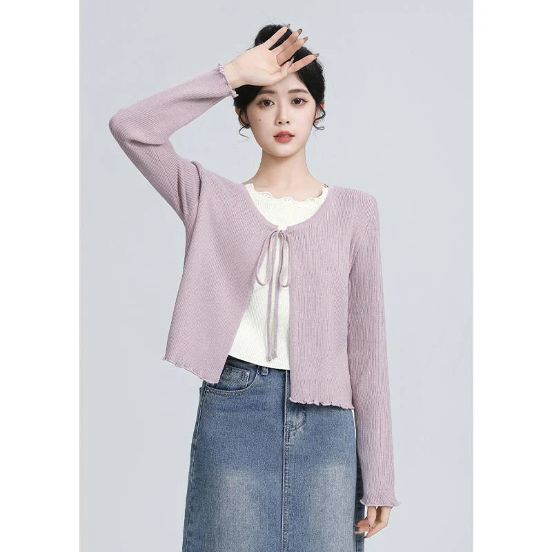 韩版纯色设计感假两件针织衫女2025年春秋季新款小众洋气百搭上衣