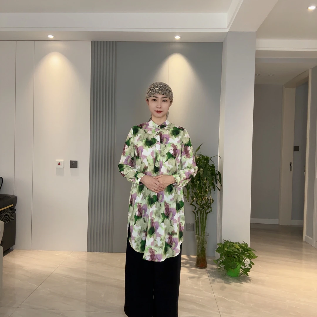 夏季乔其纱凉快妈妈款中长衬衣