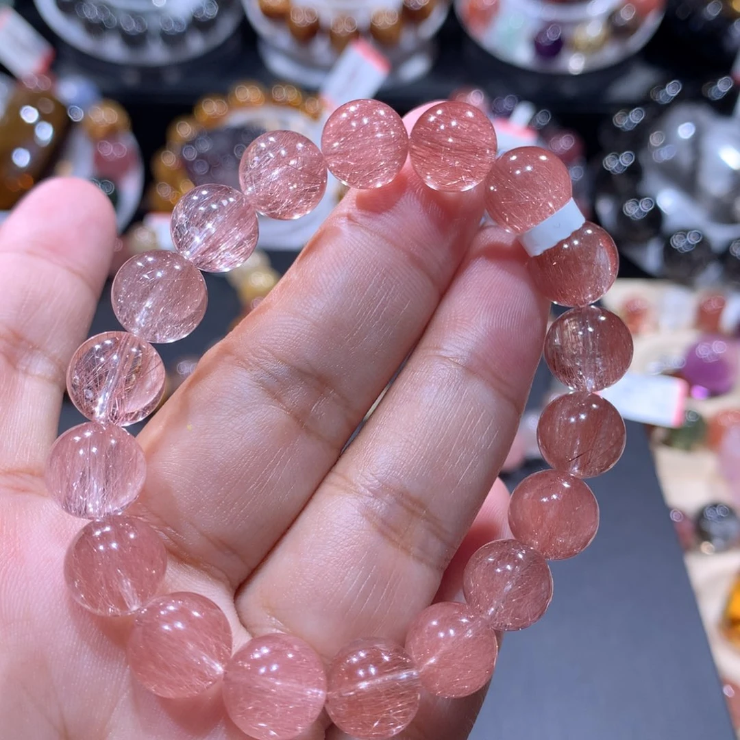 水晶手链未镶嵌粉钢丝兔毛10mm