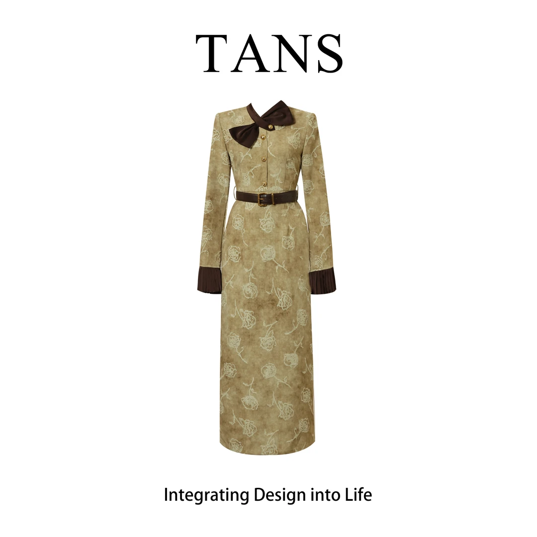 TANS【秋季新品】法式名媛小香风连衣裙女秋季收腰长裙子