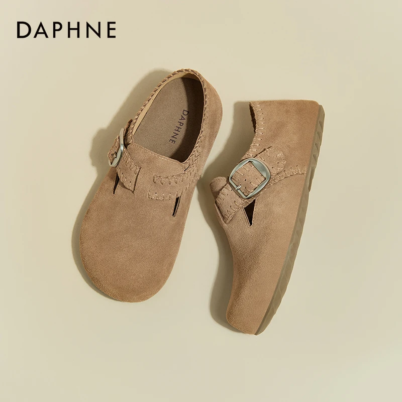 达芙妮浅口包头勃肯鞋女2025春季新款一字扣带单鞋平底透气豆豆鞋