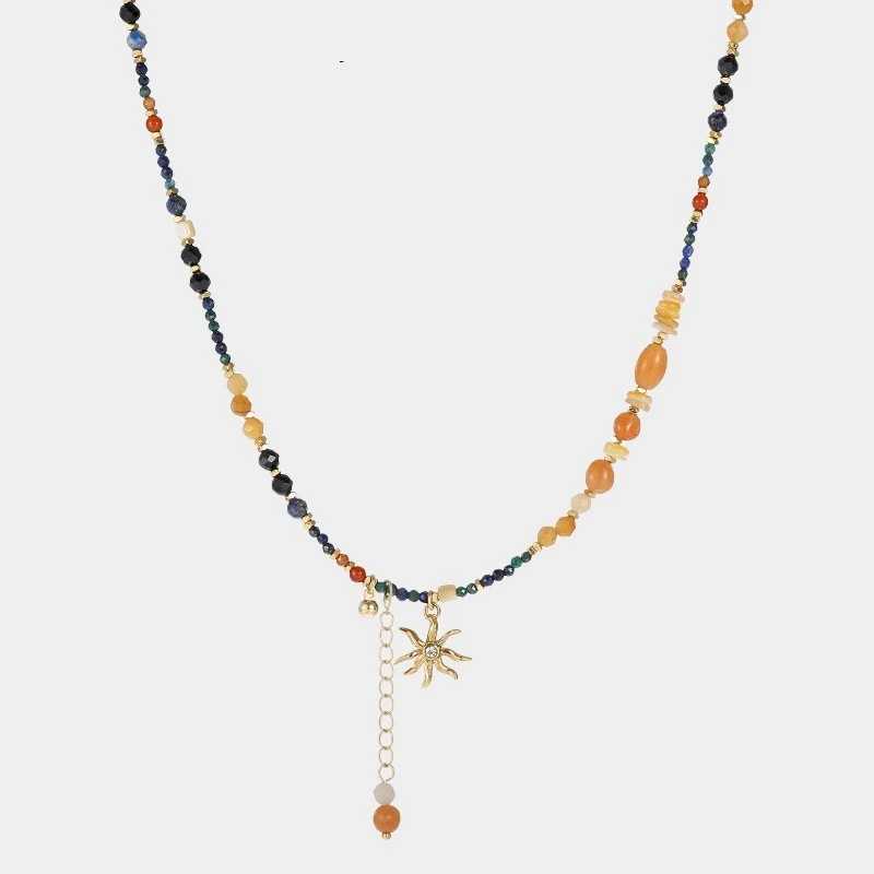 钛钢项链 【鸢尾项链】天然钛钢太阳花手工串珠女小众复古彩色叠戴