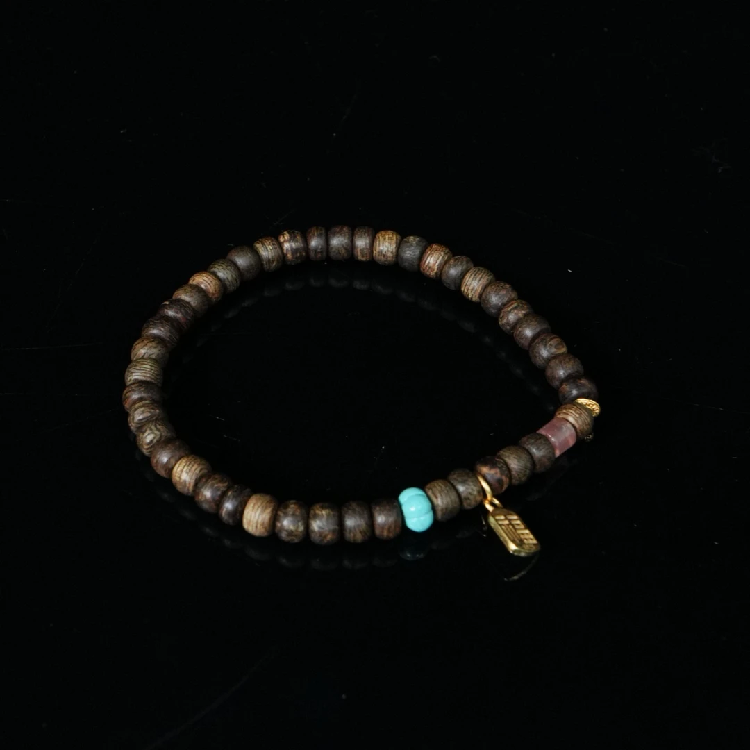 A5388 文莱黑棋99沉平安扣手串 0.5x0.4cm 3.1g