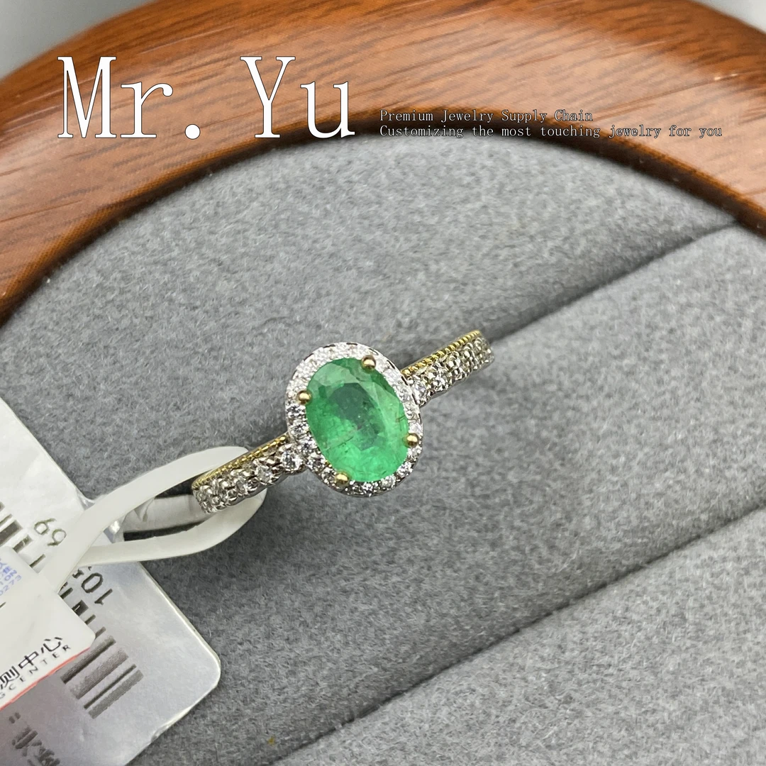 天然祖母绿戒指气质时尚绿色简约精致银戒椭圆形lzm5