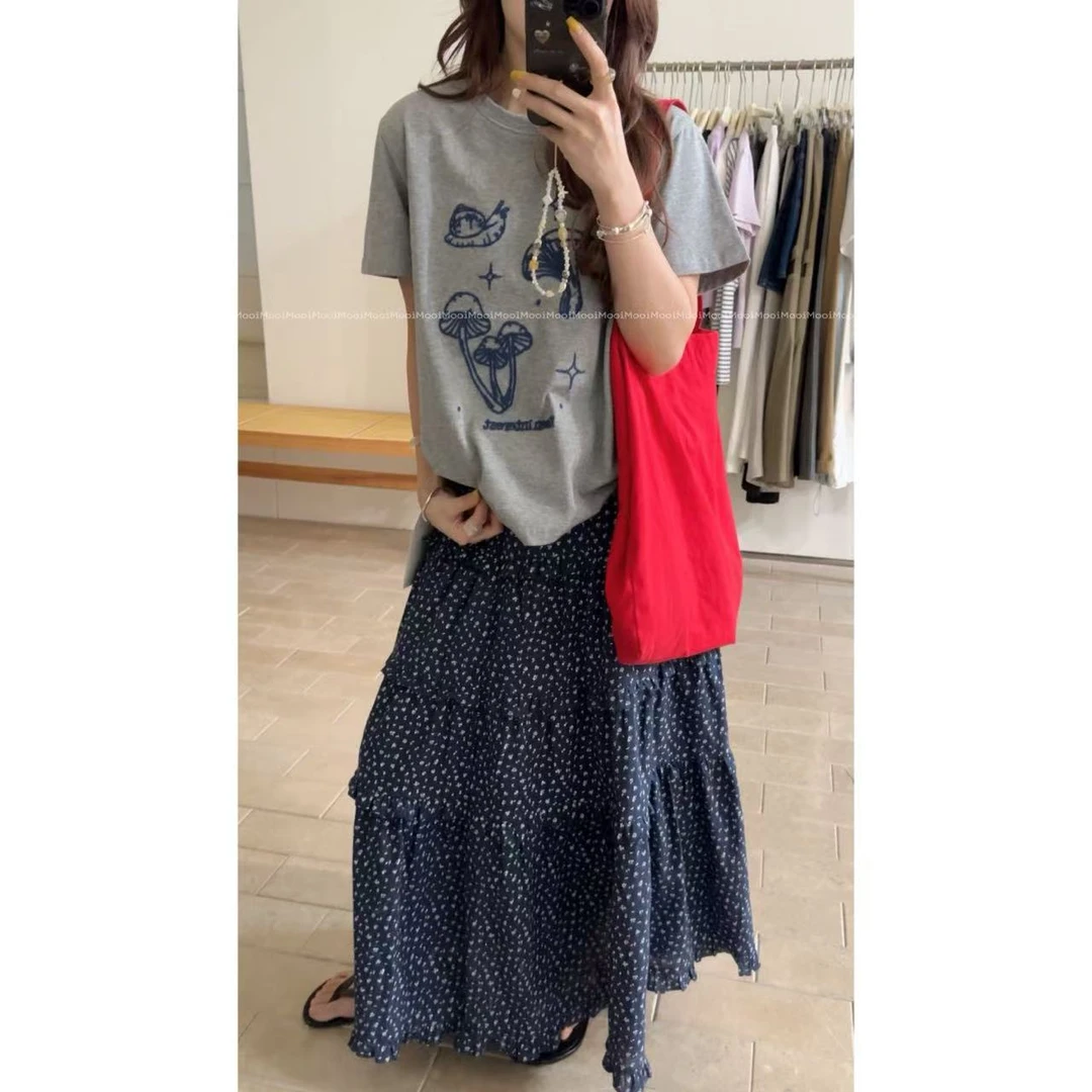 【mooi】'幻彩蘑菇'夏季新款韩版ins风小众设计感T恤