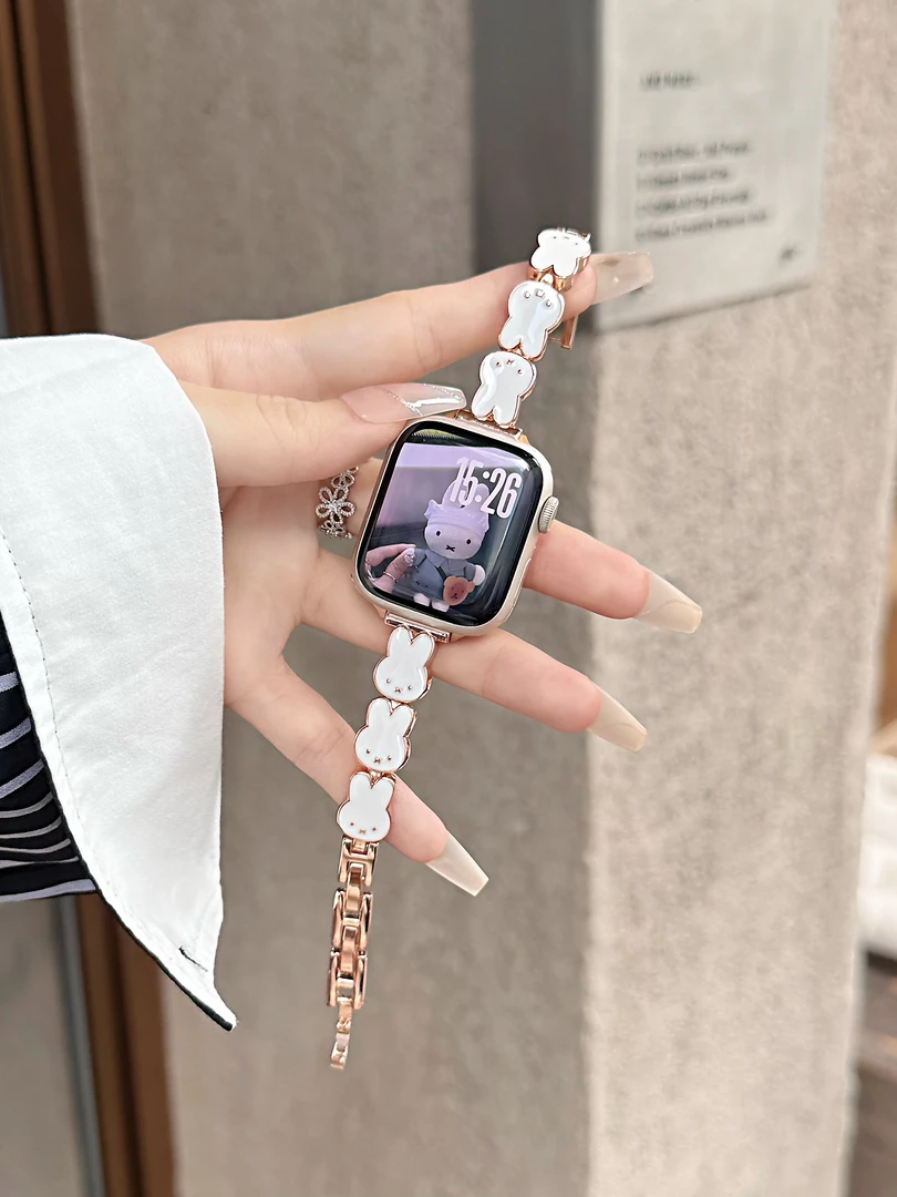 适用iwatchS1098代米菲兔金属链条表带小米910pro华为vivogt表带