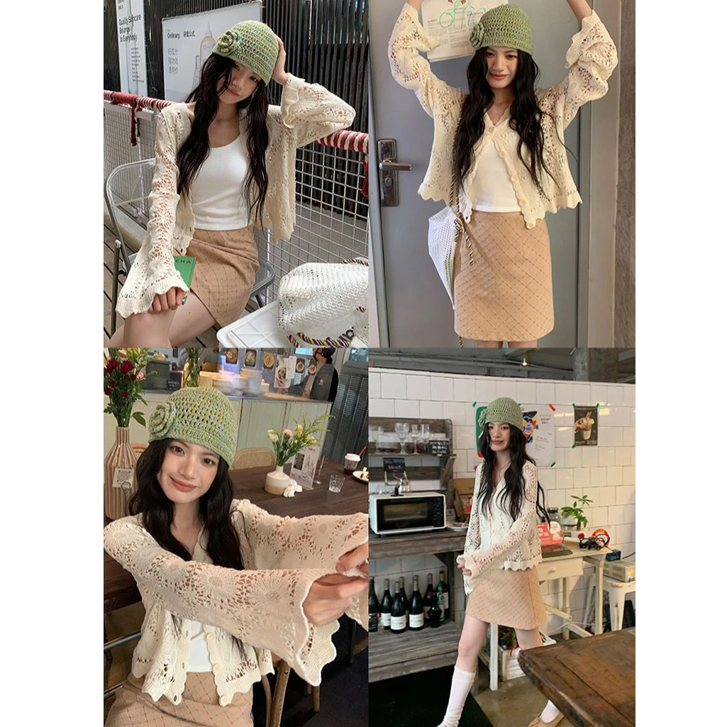 觅定宽松镂空针织开衫女夏小外搭罩衫薄款外套披肩空调衫DS11732