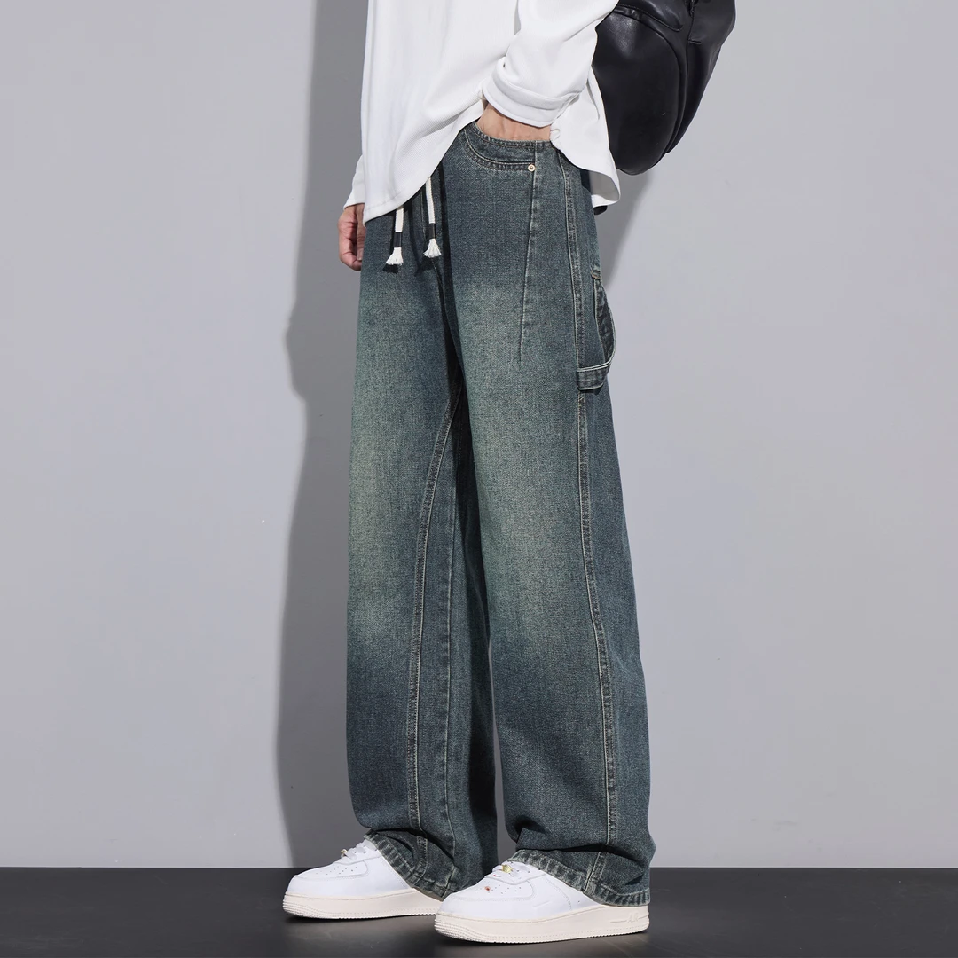 美式高街vibe复古水洗牛仔裤2025秋季宽松直筒百搭垂感阔腿裤子男