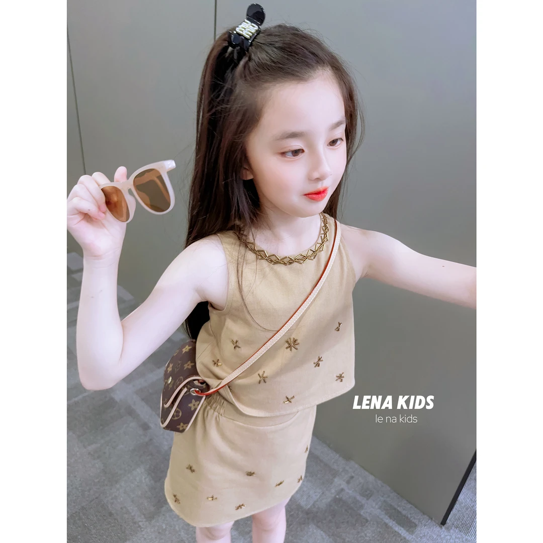 Lenakids【现货】純手工立体钉珠苎麻亲子套装千金风24061401