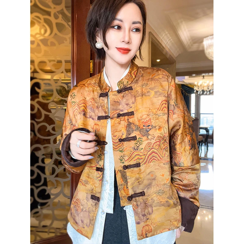 【麒麟】新中式国风桑蚕丝内胆冬季新款时尚复古外套女24111622