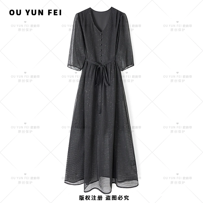 【黑天鹅】高级感连衣裙女新款气质显瘦穿搭时尚洋气印花长裙AA1022