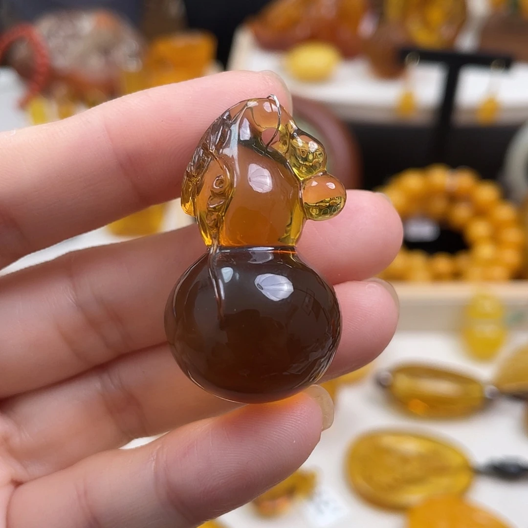 蓝珀未镶嵌珠宝奇石墨西哥蓝珀葫芦