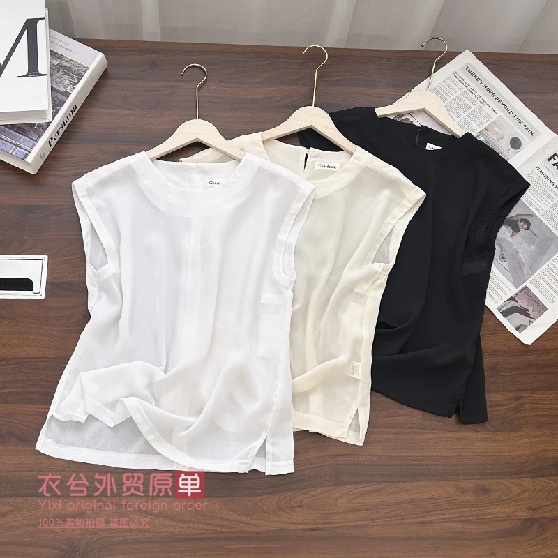 (衣兮轻薄简约无袖上衣)夏季宽松舒适透气显瘦落肩袖圆领小衫W
