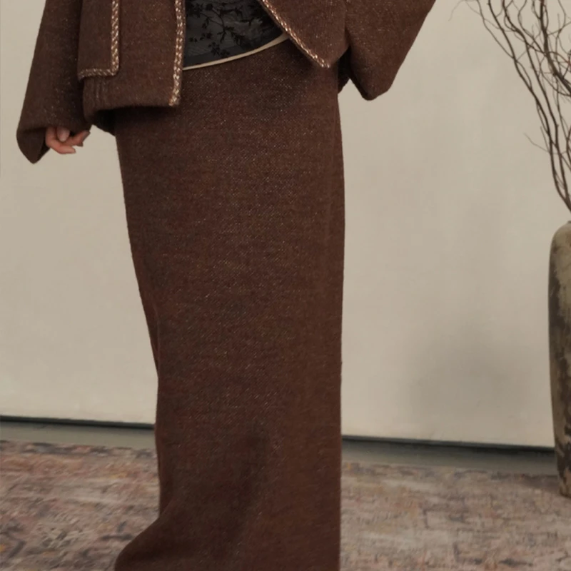 【妮娣原创】羊毛半身裙2024秋冬新款松紧腰半裙长款