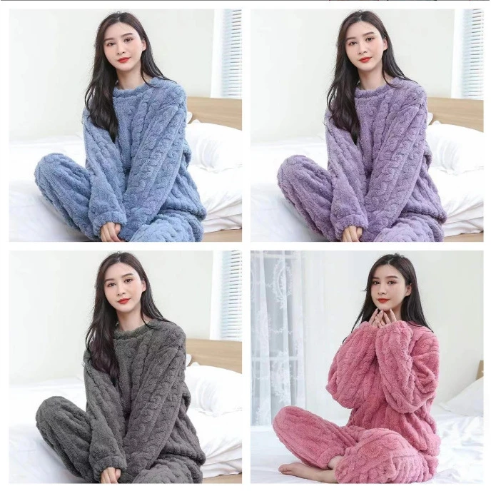 2025秋冬款哈帕狗纯色提花舒棉绒暖暖套装睡衣家居服女保暖加厚两