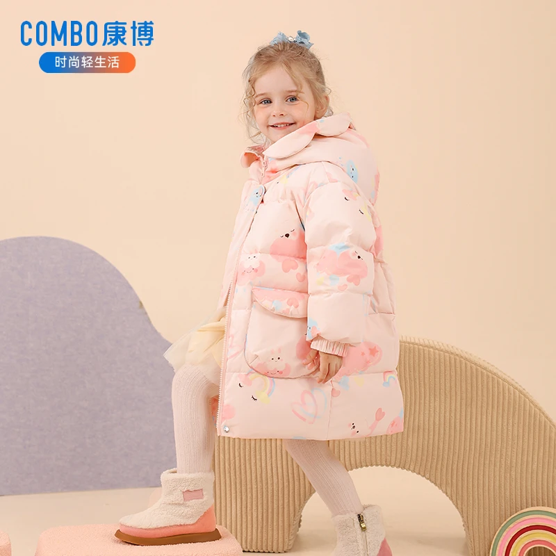 combo/康博童装羽绒服2025新款男女童卡通可爱中长款连帽冬加厚