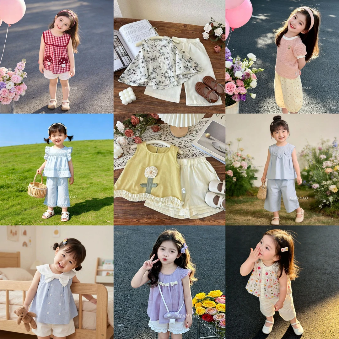 【组合2 】花仙子黄玫紫蘑夏季一组合就够了女童洋气套装KJ-L-B02