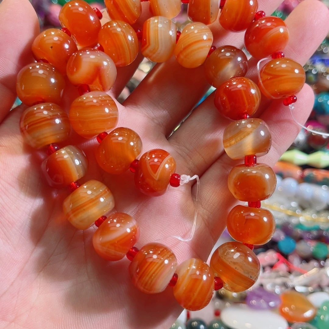玛瑙/玉髓合金珠宝半成品红玛瑙车轮一条16mm