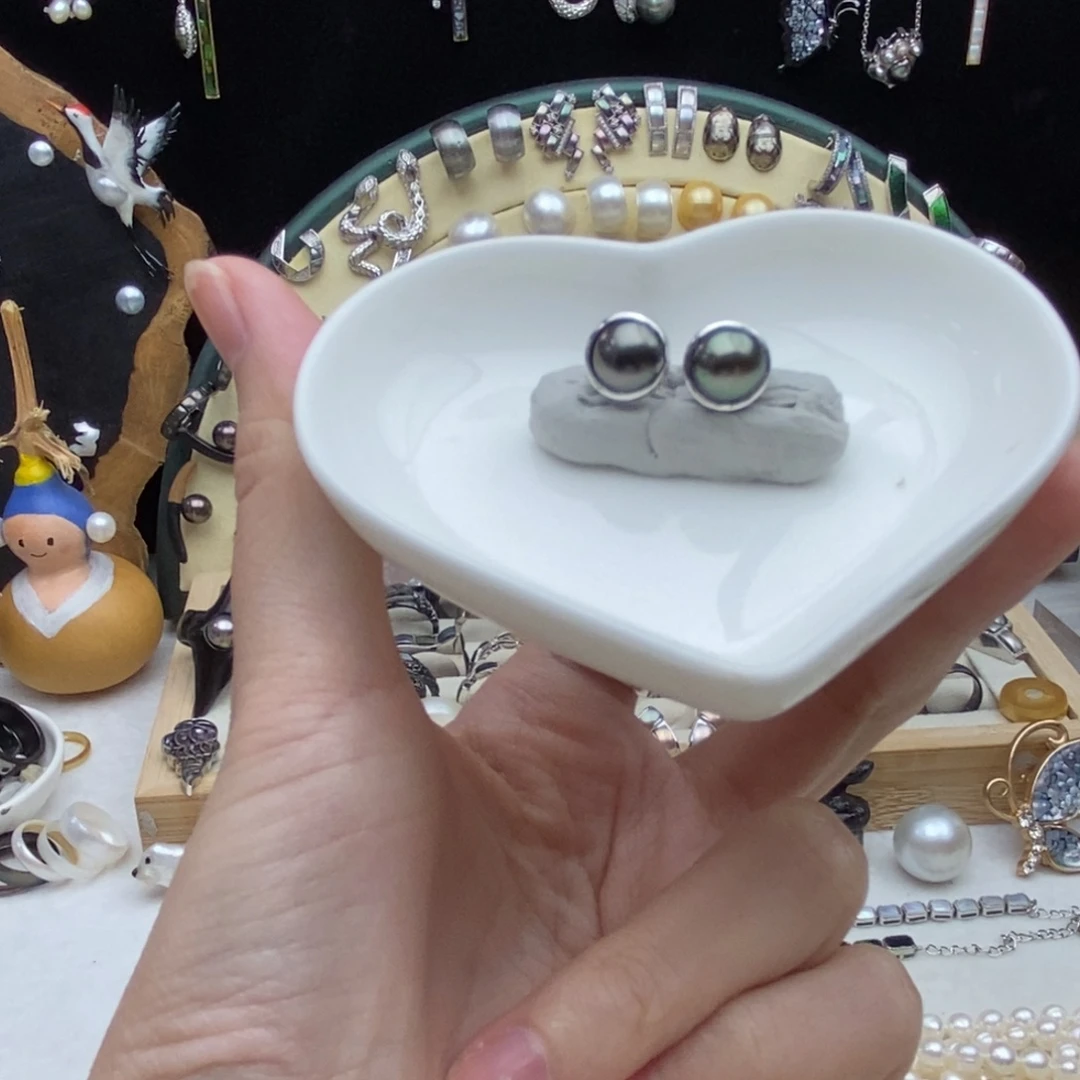 画框海水珍珠银S925镶嵌特价大溪地耳钉