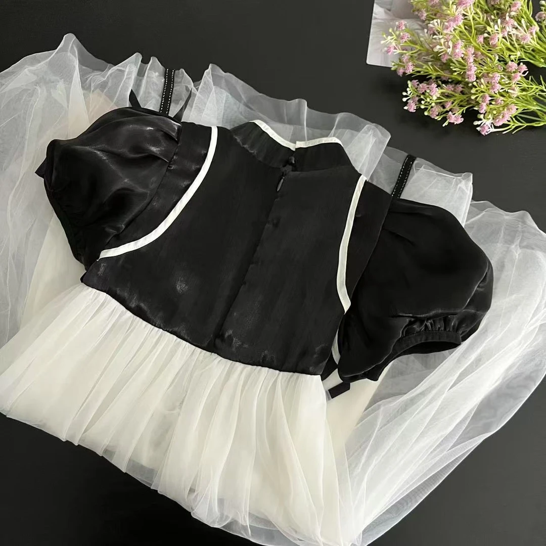 夏款连衣裙黑色短袖纱裙 1082沐系