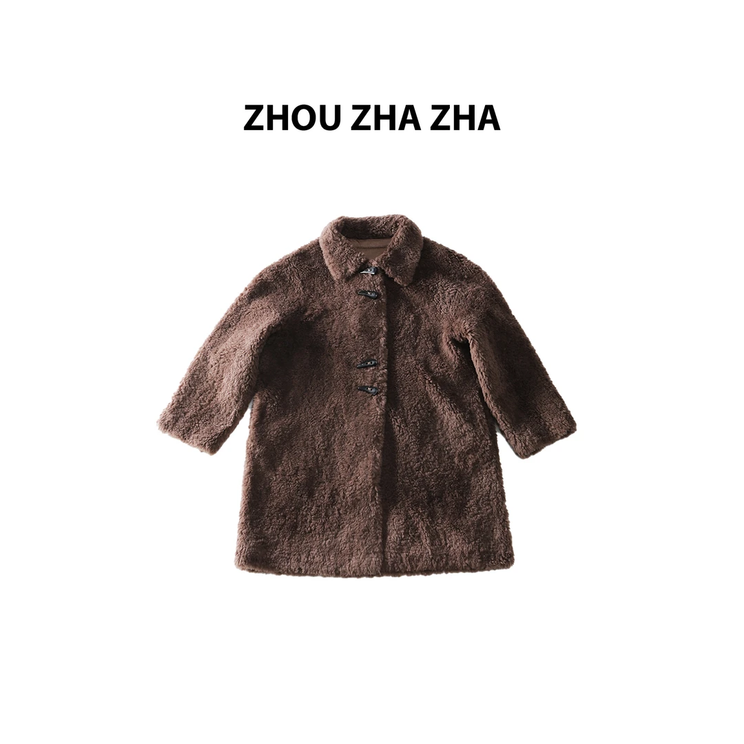 【周炸炸】全羊毛 翻领单排扣毛绒慵懒宽松中长款毛呢外套#254351