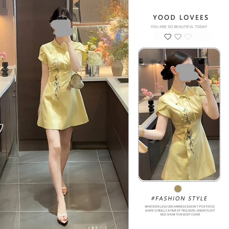 新中式国风复古短袖连衣裙2025夏季轻奢高级感法式气质改良旗袍裙