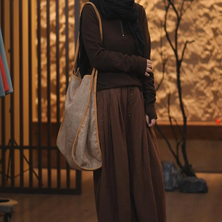 【蓉哥出品】4颗扣亚麻棉裤F83