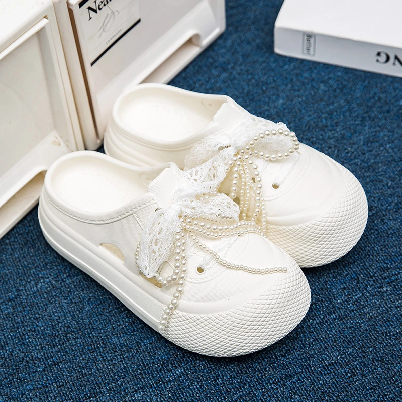 时尚女拖鞋珍珠串厚底增高洞洞鞋ins包头拖鞋夏季拖鞋家居eva半拖