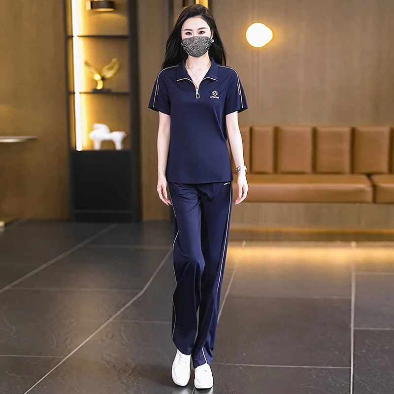 2025夏季新款大码女装夏季休闲运动服套装舒适短袖时尚两件套女