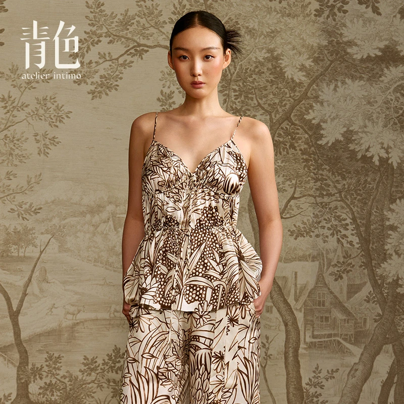 atelier intimo/青色内衣【夏木印花系列套装】真丝时尚亲肤家居服