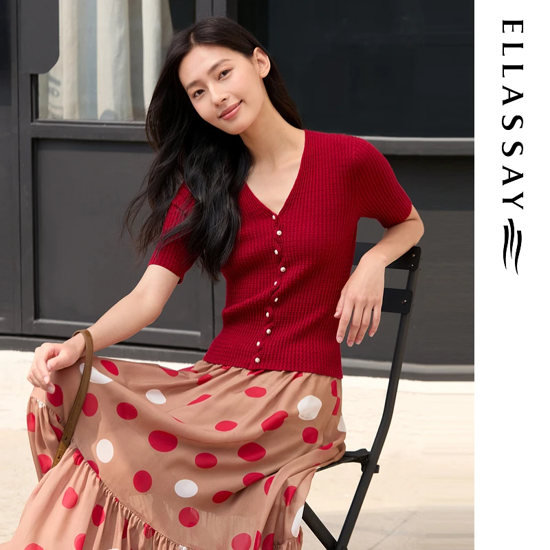 ELLASSAY歌力思2025早秋新款法式V领针织衫女EWE363M14900