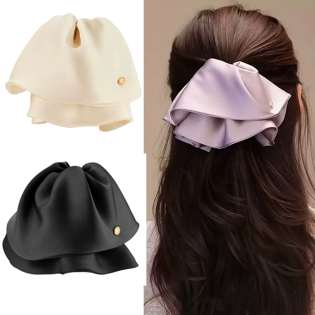 2025新款缎面裙摆重工马尾夹通勤百搭时尚纯色甜美超仙气质发饰女